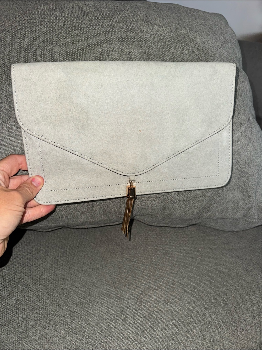 ASOS Envelope Clutch in Light Gray with Gold Tassel